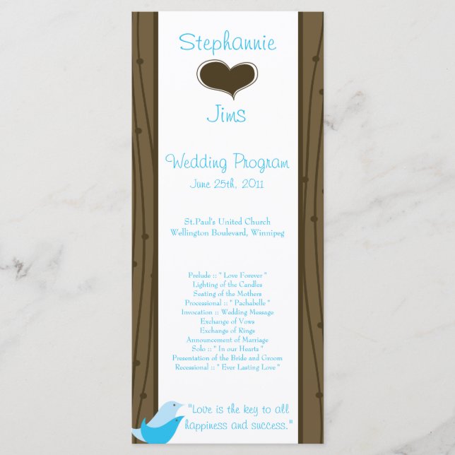 25 4x9 Wedding Program Love Birds (Front)