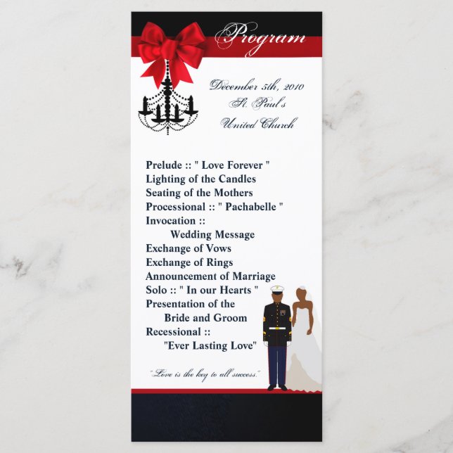 25 4x9 Wedding Program Marine African Amer Uniform (Front)