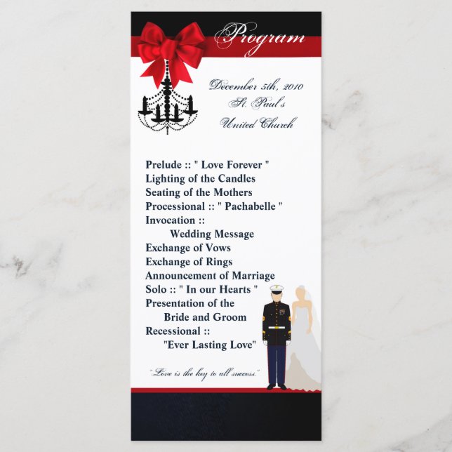 25 4x9 Wedding Program Marine Uniform Groom Bride (Front)