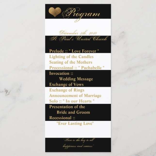 25 4x9 Wedding Program Modern Stripe Black White (Front)