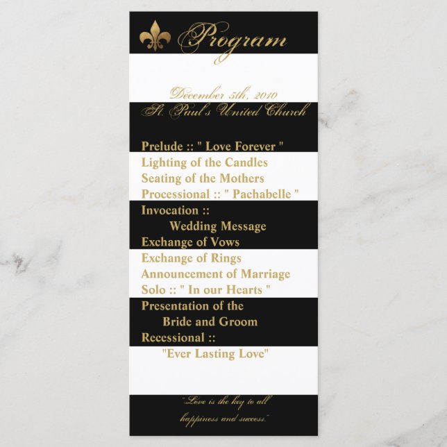 25 4x9 Wedding Program Modern Stripe Black White (Front)