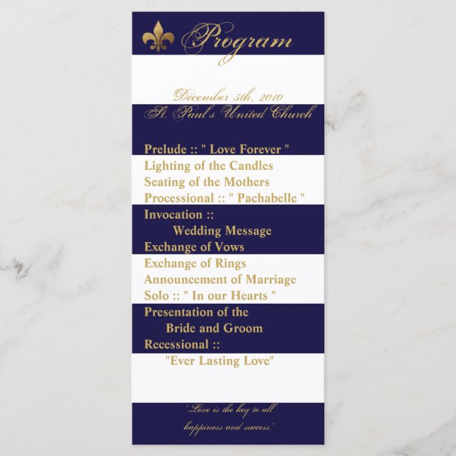 25 4x9 Wedding Program Modern Stripe Navy White (Front)