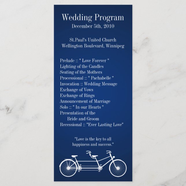 25 4x9 Wedding Program Navy Blue Double Bike (Front)