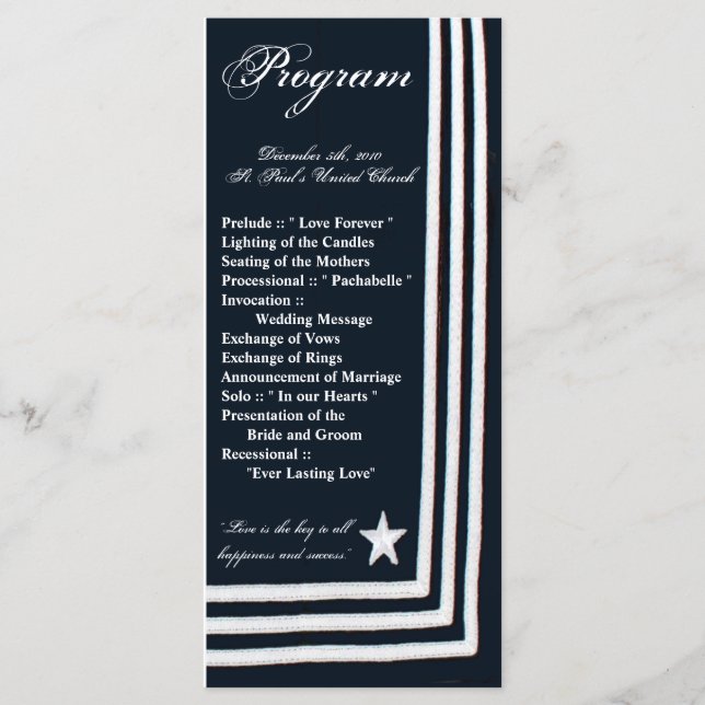 25 4x9 Wedding Program Navy Summer Dress Blues Uni (Front)