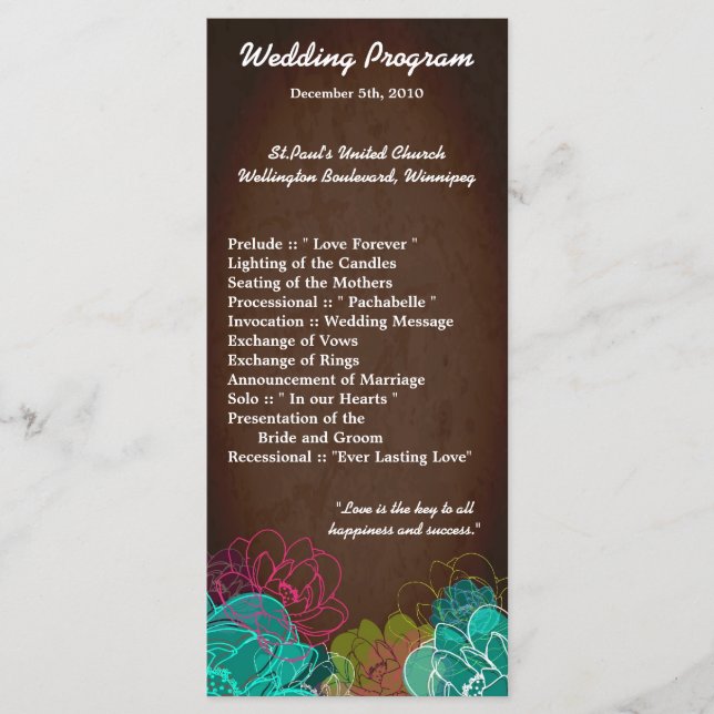 25 4x9 Wedding Program Neon Spring Floral Flower (Front)