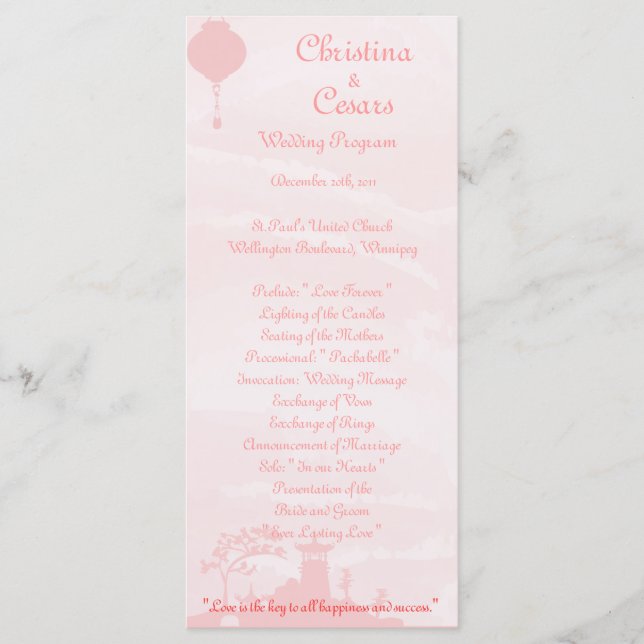 25 4x9 Wedding Program Oriental Garden (Front)