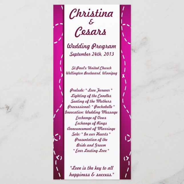 25 4x9 Wedding Program Paper Plane Purple Loop Pur (Front)