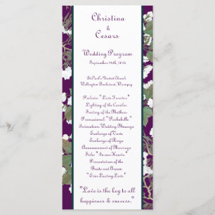 25 4x9 Wedding Program Peacock/Flowers on Branches