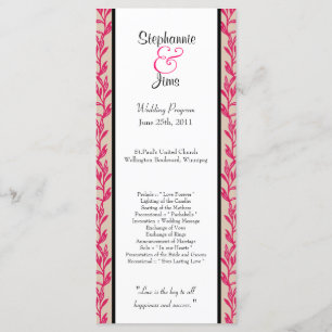 25 4x9 Wedding Program Pink and Black Wild Flowers