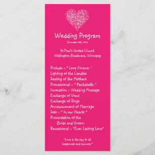 25 4x9 Wedding Program Pink Floral Petals Flower