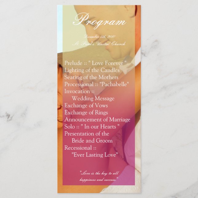25 4x9 Wedding Program Pink Ombre Sunset Fade Pink (Front)