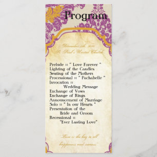 25 4x9 Wedding Program Purple Gold Damask Lace Pri