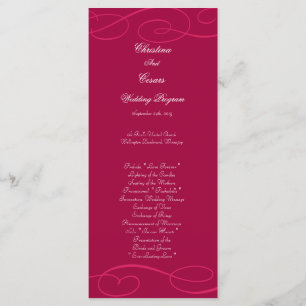 25 4x9 Wedding Program Raspberry Pink Loops/Swirls