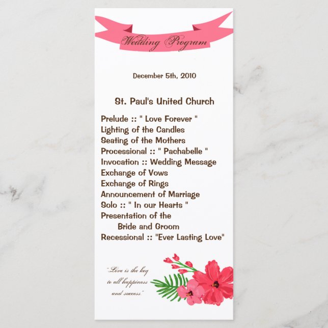 25 4x9 Wedding Program Spring Hibiscus Flower Hawa (Front)