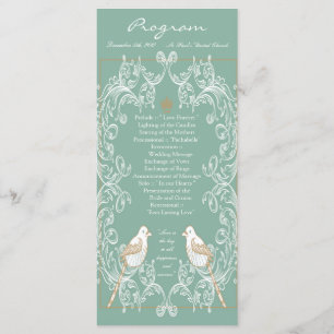 25 4x9 Wedding Program Vintage Love Birds Aqua Tea