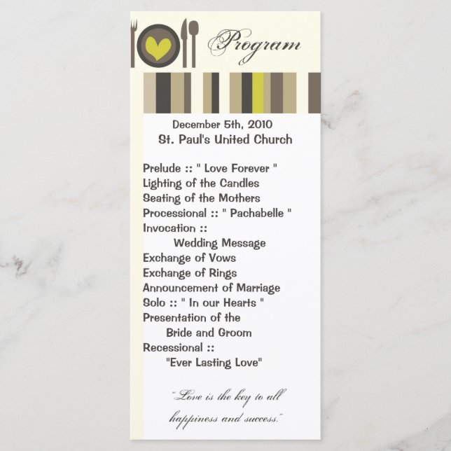 25 4x9 Wedding Program Wedding China Dinner Plates (Front)