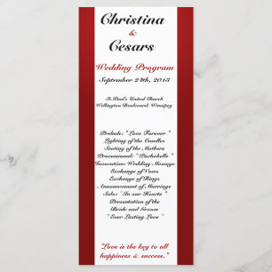 25 4x9 Wedding Program White Tree Red Black Stripe