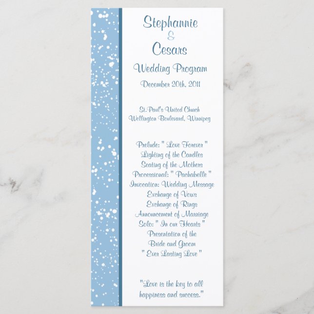 25 4x9 Wedding Program Winter Blue Christmas (Front)