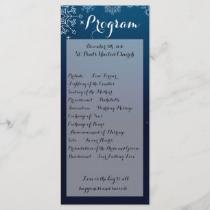 25 4x9 Wedding Program Winter Snowflakes Snow Ice
