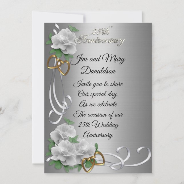 25 Anniversary invitation elegant white roses  (Front)