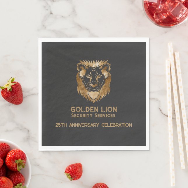 25 Anniversary Luxe Black Gold Lion Business Logo Napkins (Insitu)