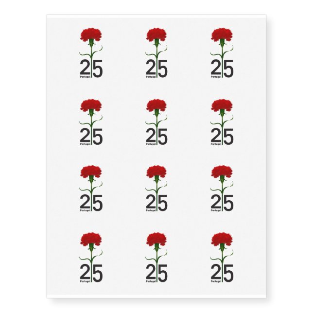 25 April, the Carnation Revolution, Portugal Temporary Tattoos (Front)