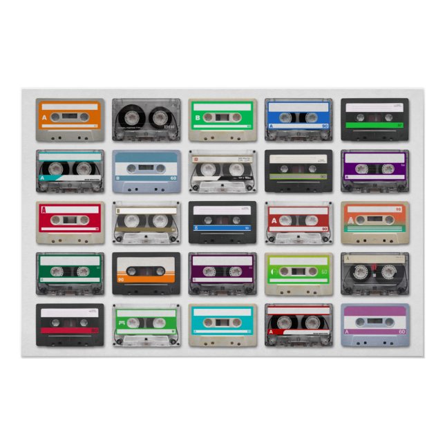 25 audio cassettes isolated on white background poster (Front)
