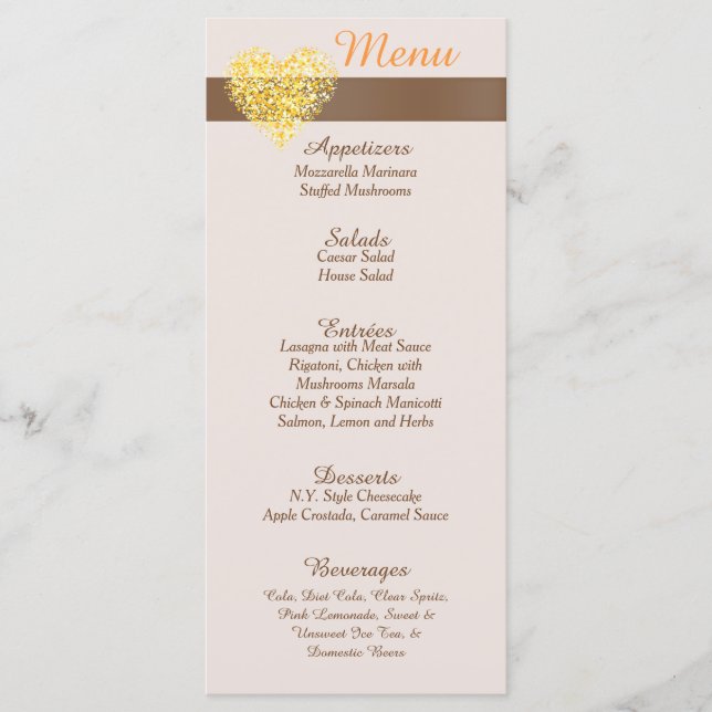 25 Autumn Hearts Reception Menu Cards (Front)