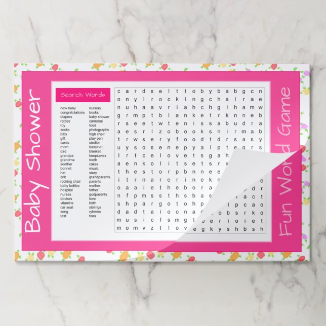 25 Baby Shower Paper Game Placemats (Folded)