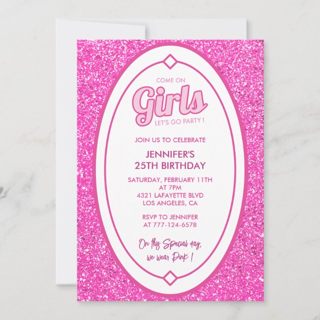 25 birthday invitation simple pink glitter (Front)