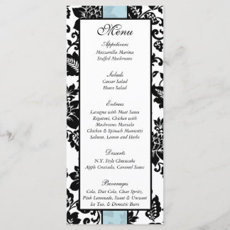 25 Black/Blue Floral Damask Wedding Menu Tags