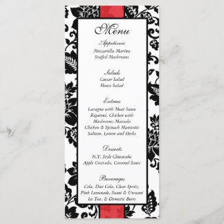 25 Black/Red Floral Damask Wedding Menu