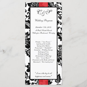 25 Black/Red Floral Damask Wedding Programs