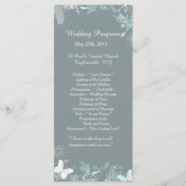 25 Blue Butterfly Floral Wedding Programs (Front)