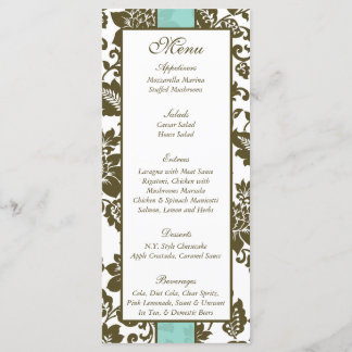 25 Brown/Blue Floral Damask Wedding Menu