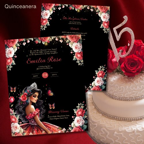 25 Budget Red Black Quinceanera Dress Floral Paper