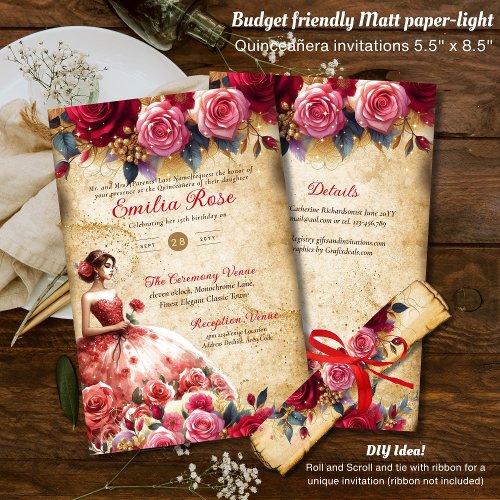 25 Budget Red Parchment Look Quinceanera DIY  Flyer