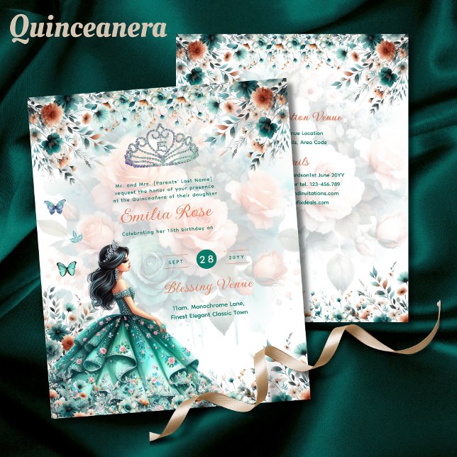 25 Budget Turquoise Floral Quinceanera Dress Paper (Creator Uploaded)