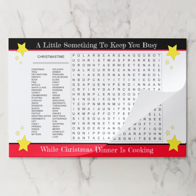 25 Christmas Word Style Search Paper Place Mats (Folded)