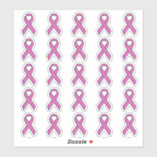 25 Chrome Style Print Pink Ribbon Awareness Sticker