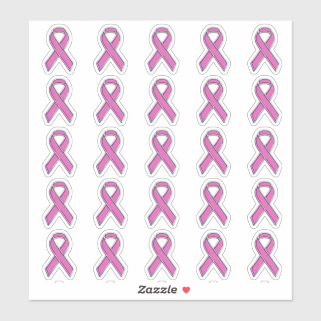 25 Chrome Style Print Pink Ribbon Awareness Sticker (Sheet)