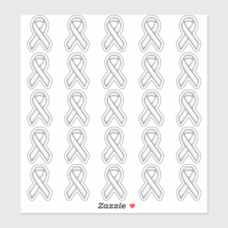 25 Chrome Style Print White Ribbon Awareness Sticker