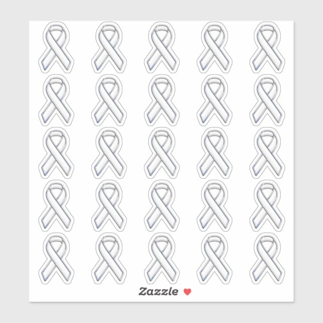 25 Chrome Style Print White Ribbon Awareness Sticker (Sheet)