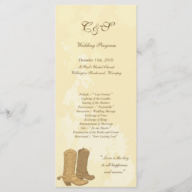 25 Cowboy Wedding Programs (Front)