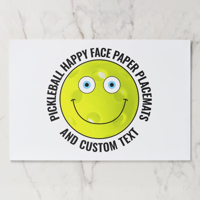 25 Custom Pickleball BLUE EYES Happy Face Placemat (Front)