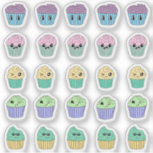 25 Cute Kawaii Cupcake Stickers Sheet