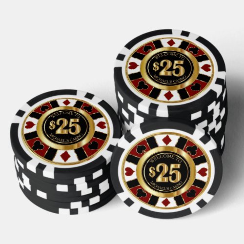 25 Dollar Casino Poker Chip Las Vegas_ Red  Gold