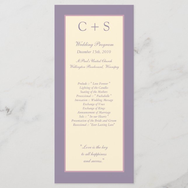 25 Elegant Purple Wedding Programs (Front)