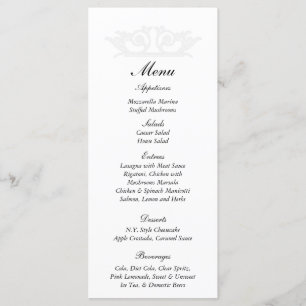 25 Elegant White/Silver Wedding Menu Tags
