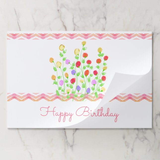 25 Flowered Happy Birthday Paper Place Mats (Folded)